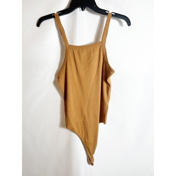 NWT BP. Picot Trim Cotton Blend Rib Bodysuit in Tan Dale - Picture 2 of 4